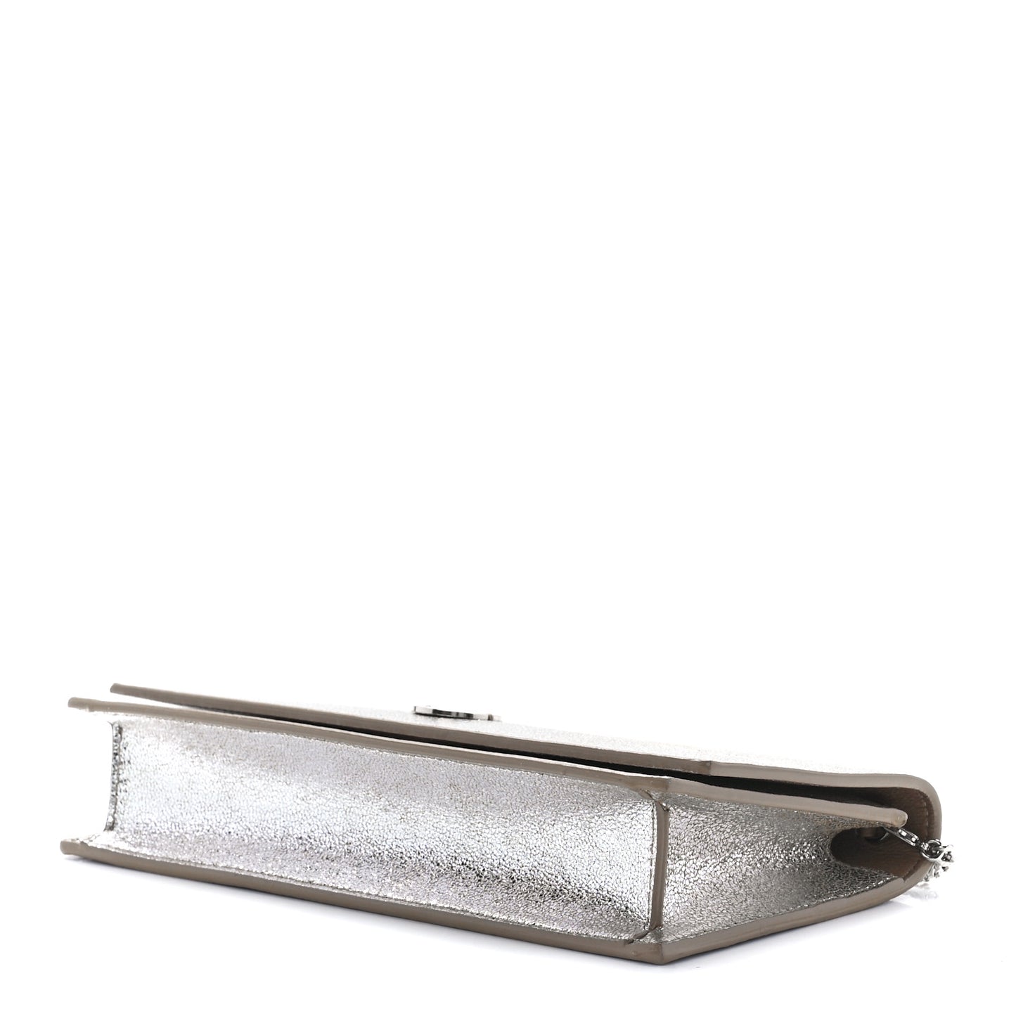 Metallic Calfskin Clutch With Chain Champagne