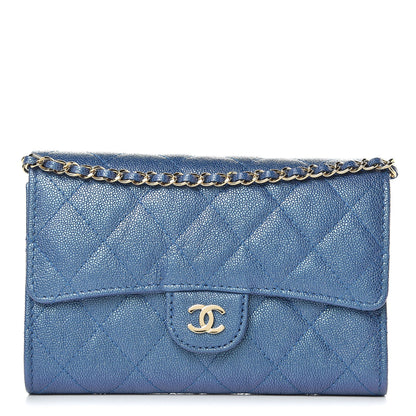 Chanel Iridescent Caviar Quilted Classic Clutch With Chain Dark Blue 1 of 9