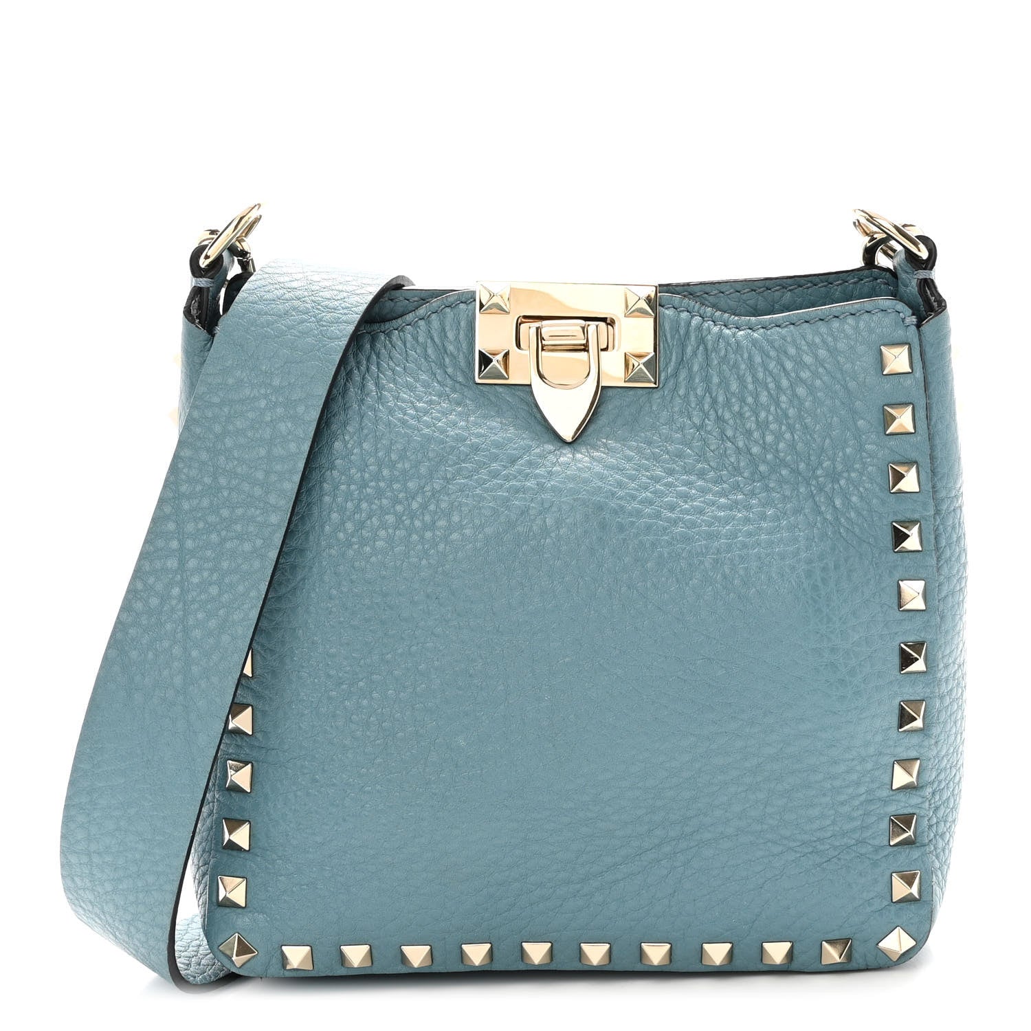 Valentino Garavani Pebbled Calfskin Mini Rockstud Flip-Lock Messenger Bag Atlantique 1 of 17