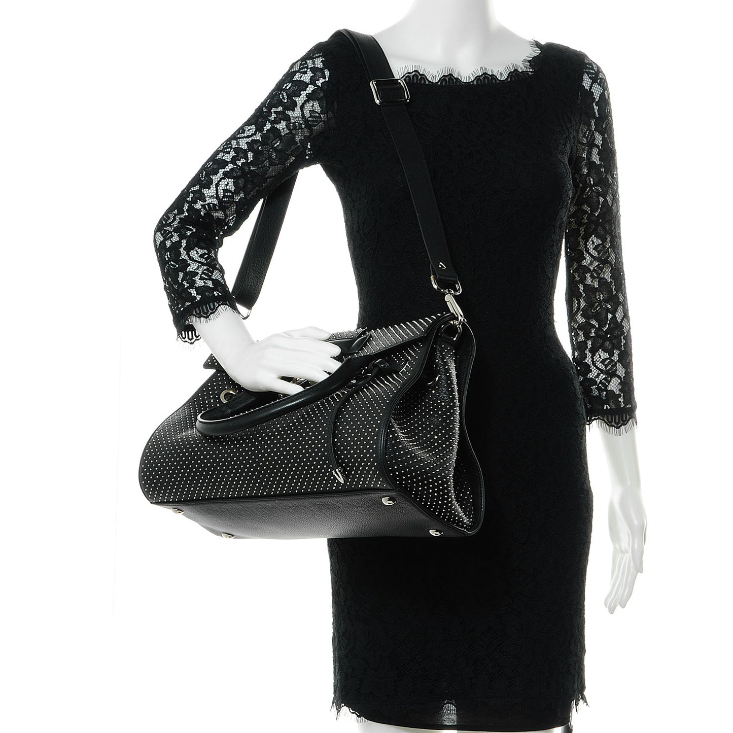 Studded Grainy Leather Medium Rosalie Black