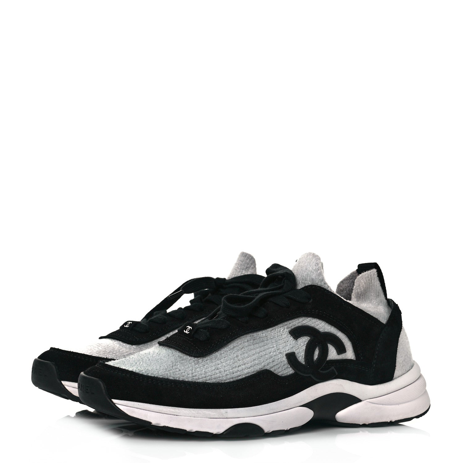 Chanel Fabric Suede Calfskin CC Sneakers 42 White Black 3 of 6