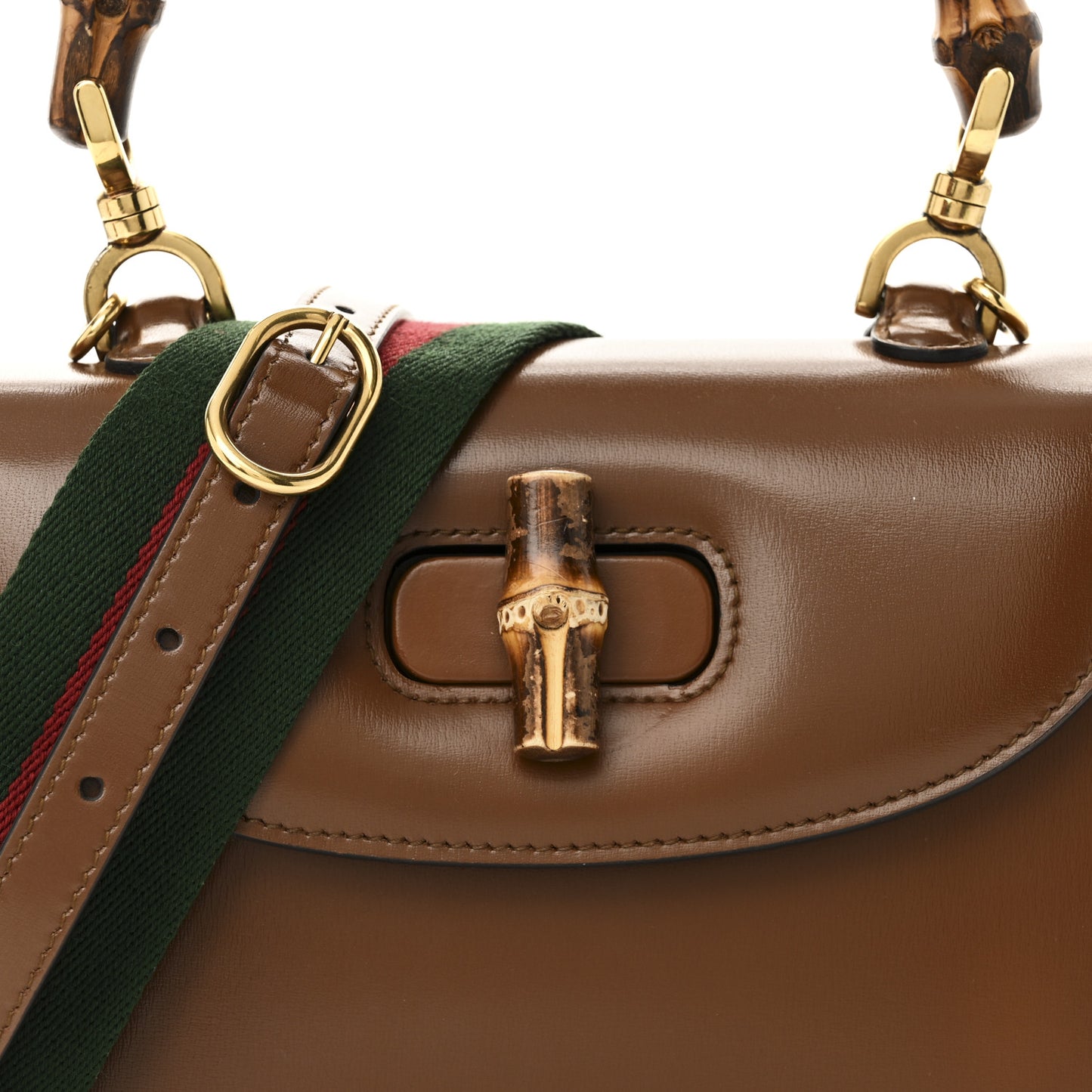Boarded Dyana Lux Calfskin Web Small Bamboo 1947 Top Handle Bag Brown