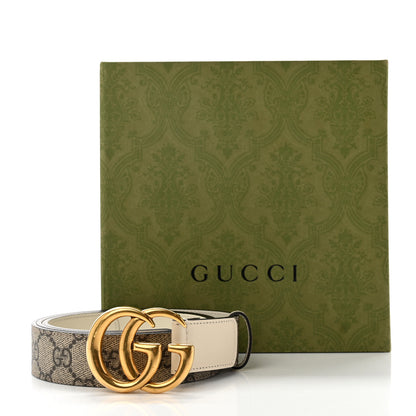 Gucci GG Supreme Monogram Matte Plutone Calfskin Double G 30mm Belt 95 38 Beige Ebony Mystic White 6 of 6