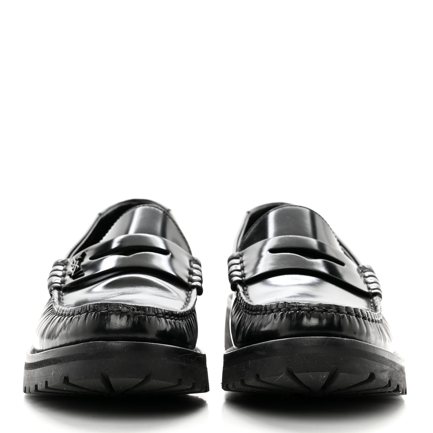 Saint Laurent Glazed Calfskin Chunky Le Loafer Penny Slippers 37.5 Black 2 of 8