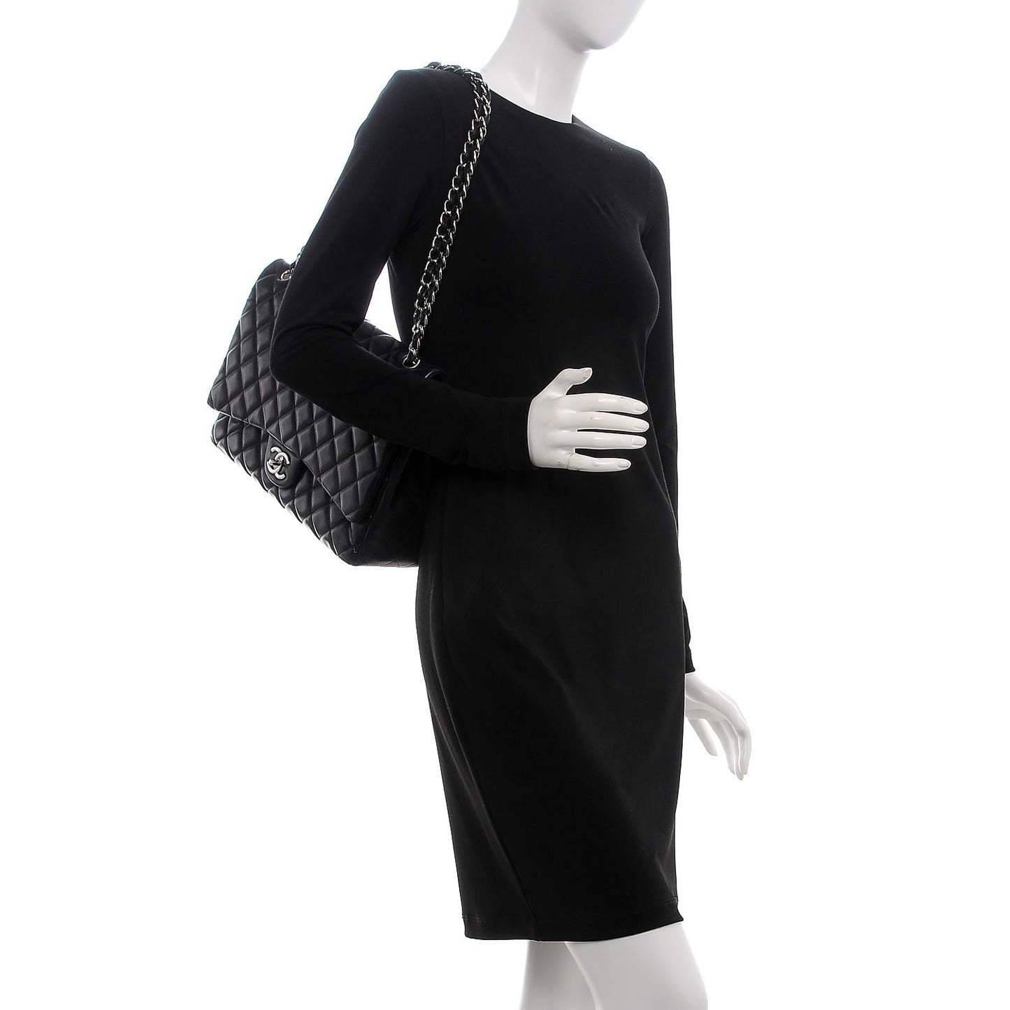 Lambskin Quilted Maxi Double Flap Black