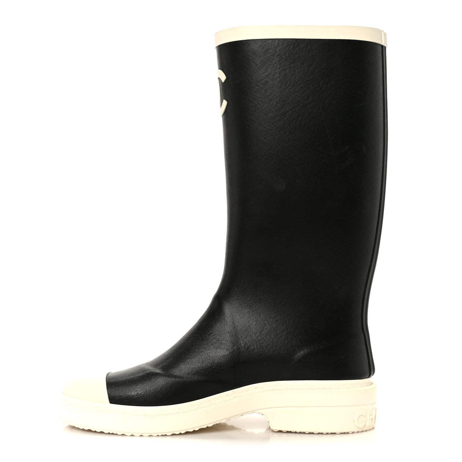 Chanel Caoutchouk CC High Boots 37 Black White 1 of 10