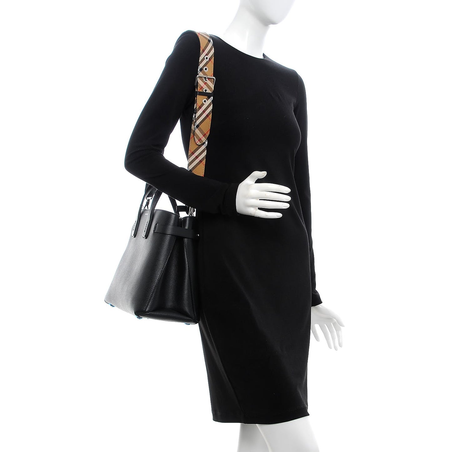 Derby Calfskin House Check Medium Banner Tote Black