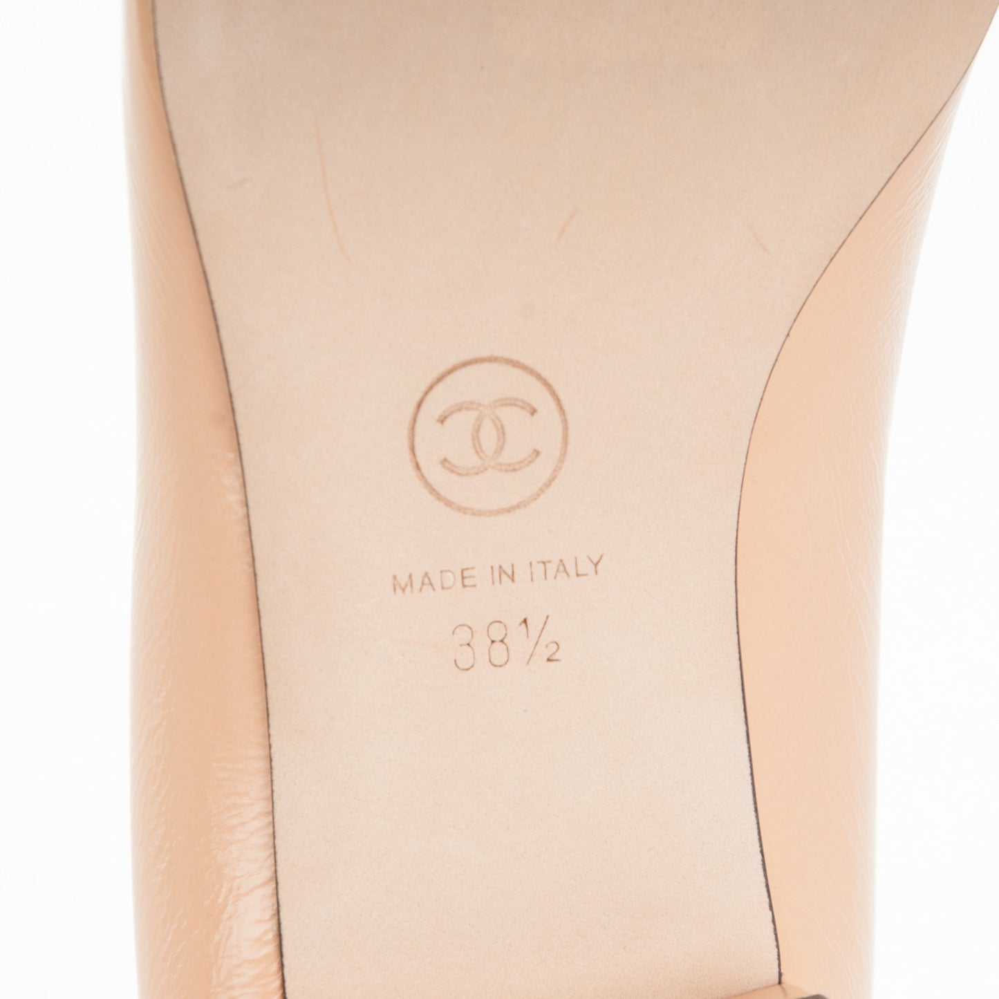 Crumpled Calfskin Patent Cap Toe Ballerina Flats 38.5 Beige Black