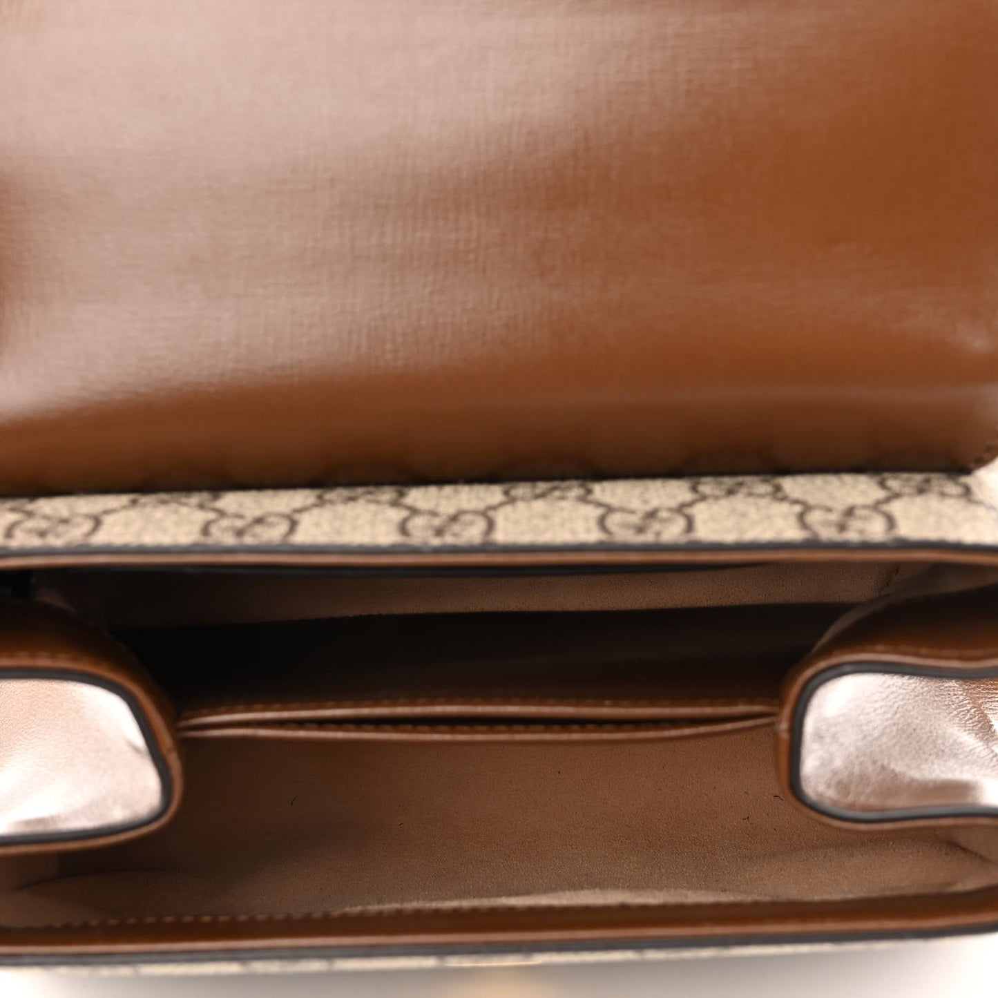 GG Supreme Monogram Azalea Calfskin Mini Horsebit 1955 Top Handle Flap Bag Beige Ebony Brown Sugar