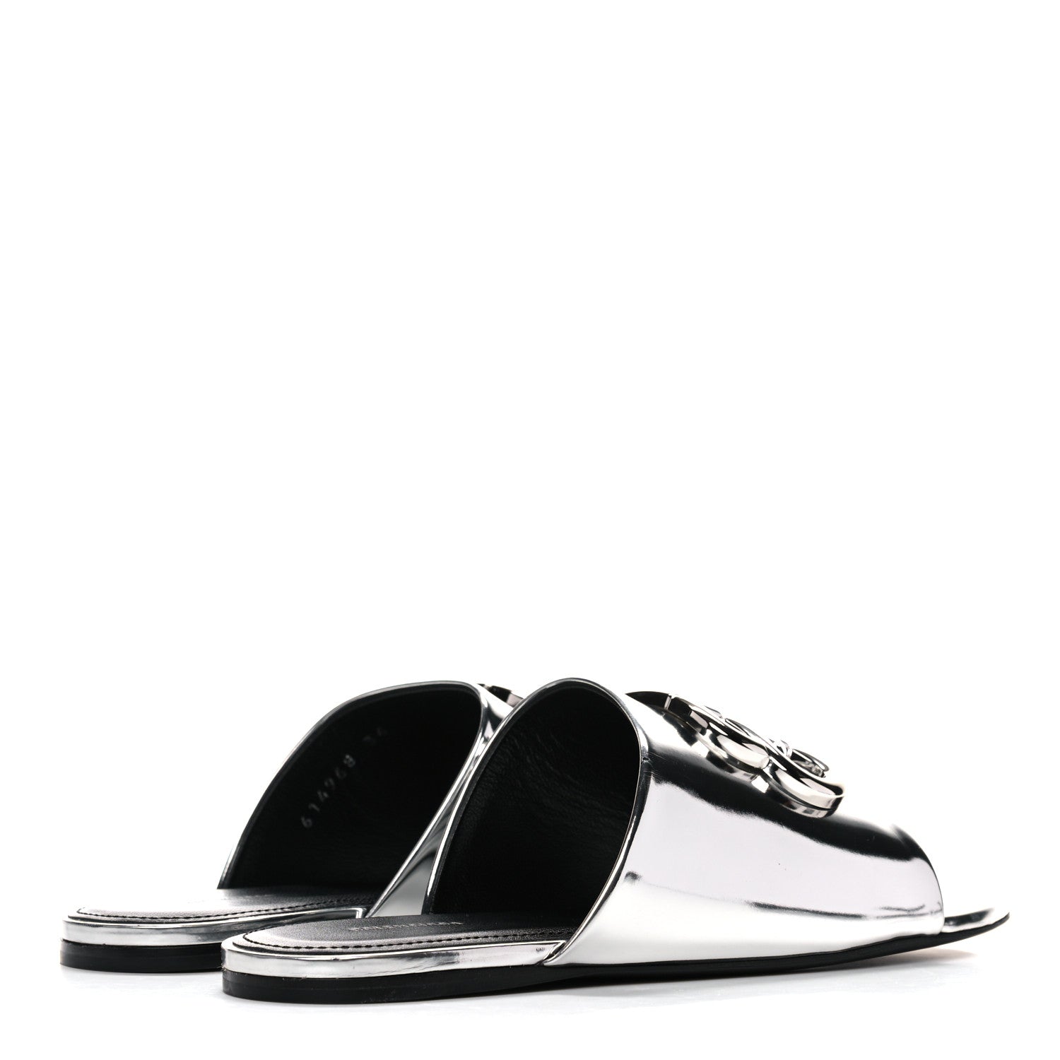 Balenciaga Mirror Metallic Calfskin Oval BB Slide Sandals 36 Silver 4 of 11
