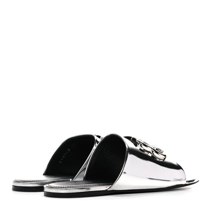 Balenciaga Mirror Metallic Calfskin Oval BB Slide Sandals 36 Silver 4 of 11
