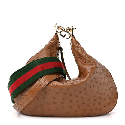 Gucci Ostrich Web Large Attache Shoulder Bag Brown 1 of 10
