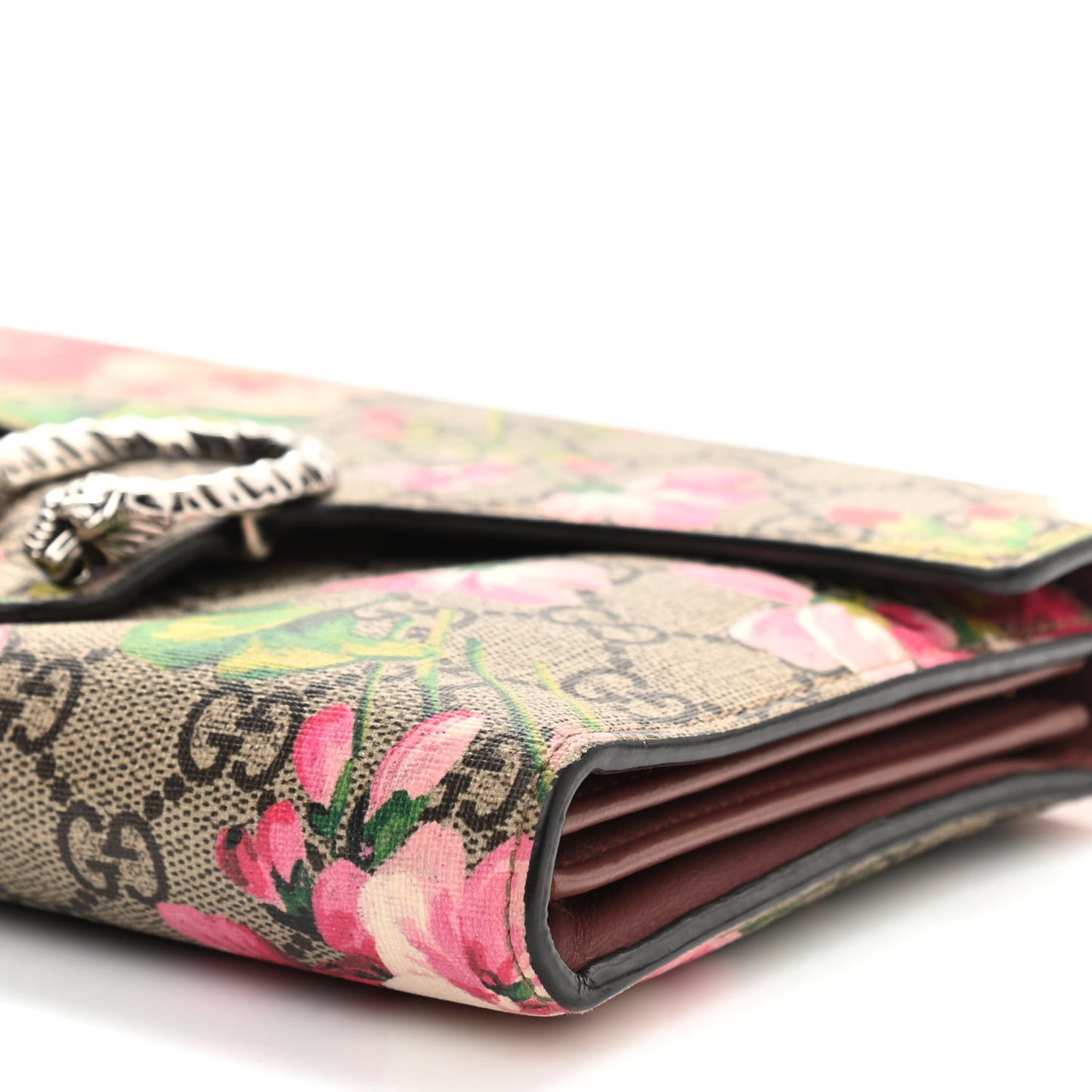 GG Supreme Monogram Blooms Mini Dionysus Chain Wallet Beige Multicolor Dry Rose