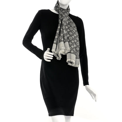 Louis Vuitton Wool Silk Monogram Denim Shawl Black 2 of 4