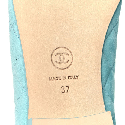 Chanel Suede Calfskin Quilted Cap Toe CC Ballerina Flats 37 Light Blue 7 of 10