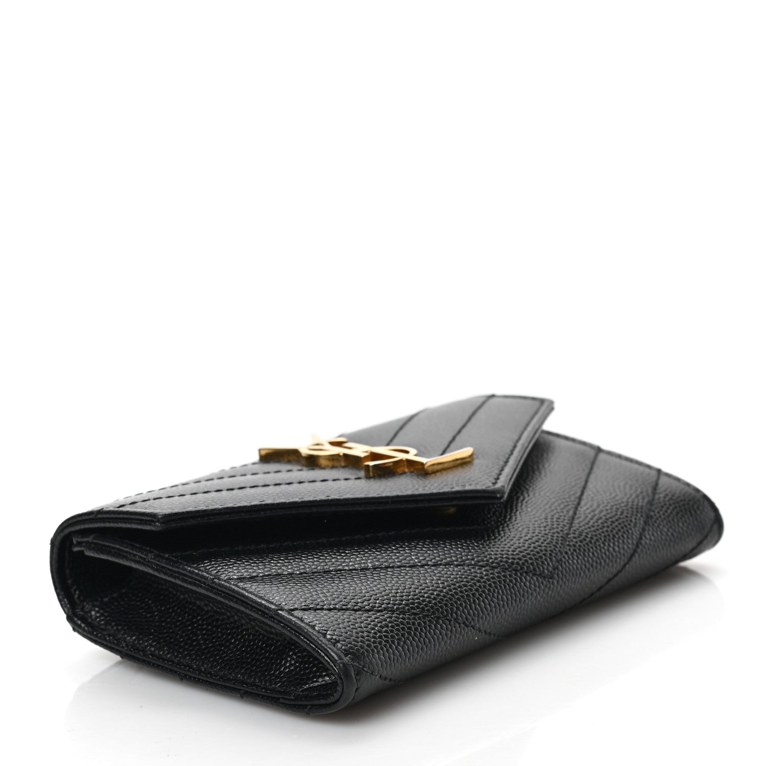 Saint Laurent Grain De Poudre Matelasse Chevron Small Monogram Envelope Wallet Black 4 of 7
