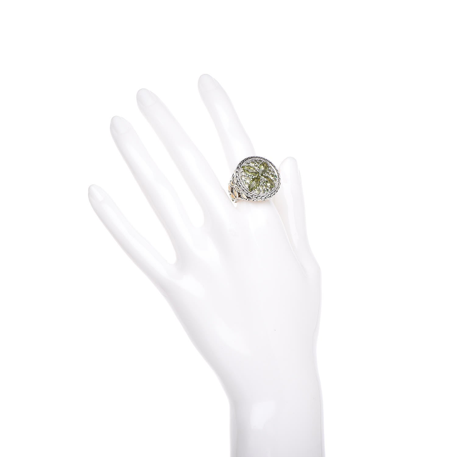 John Hardy Sterling Silver 18K Yellow Gold Peridot Tsavorite Batu Kawung Ring 52 6 2 of 5