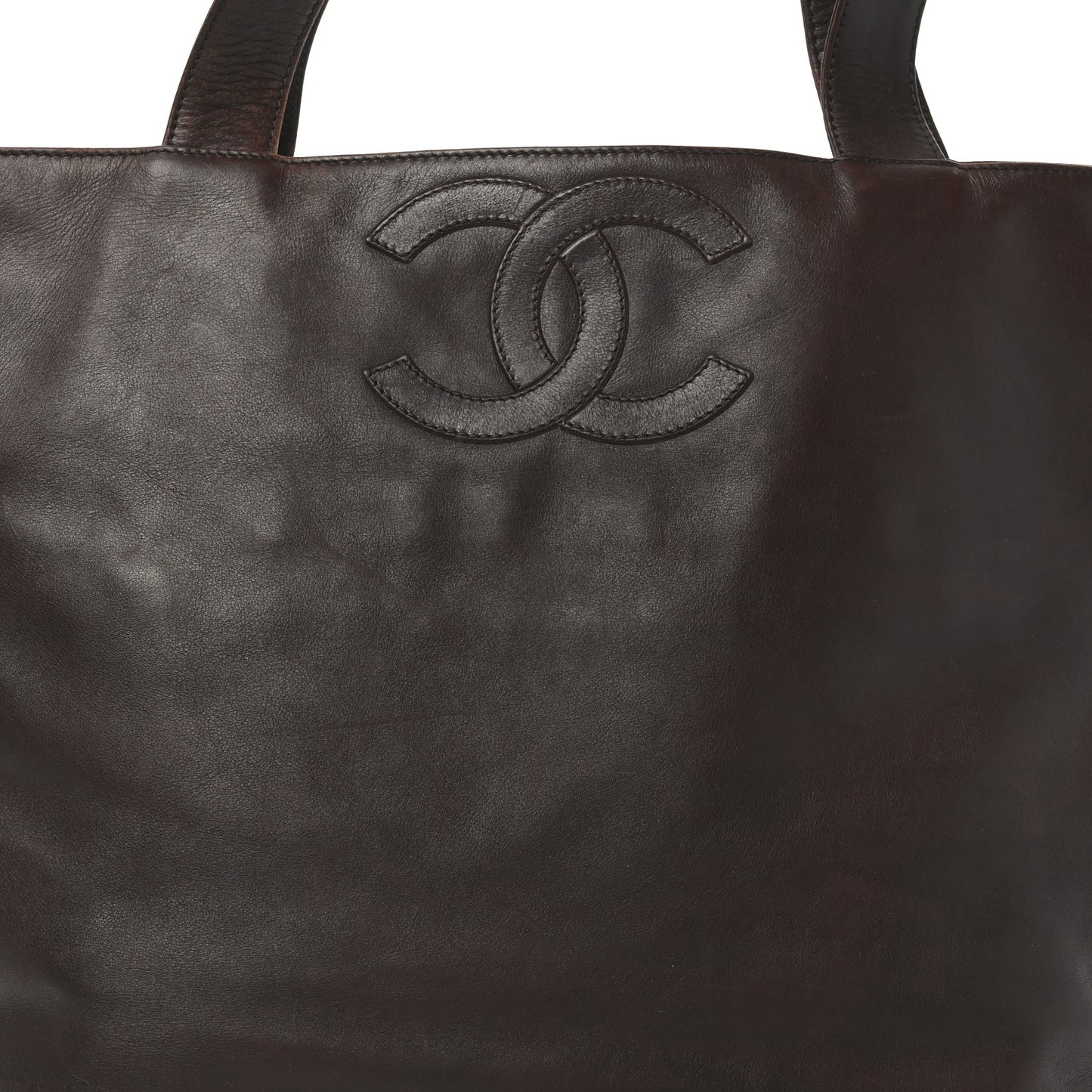 Calfskin CC Shoulder Bag Dark Brown