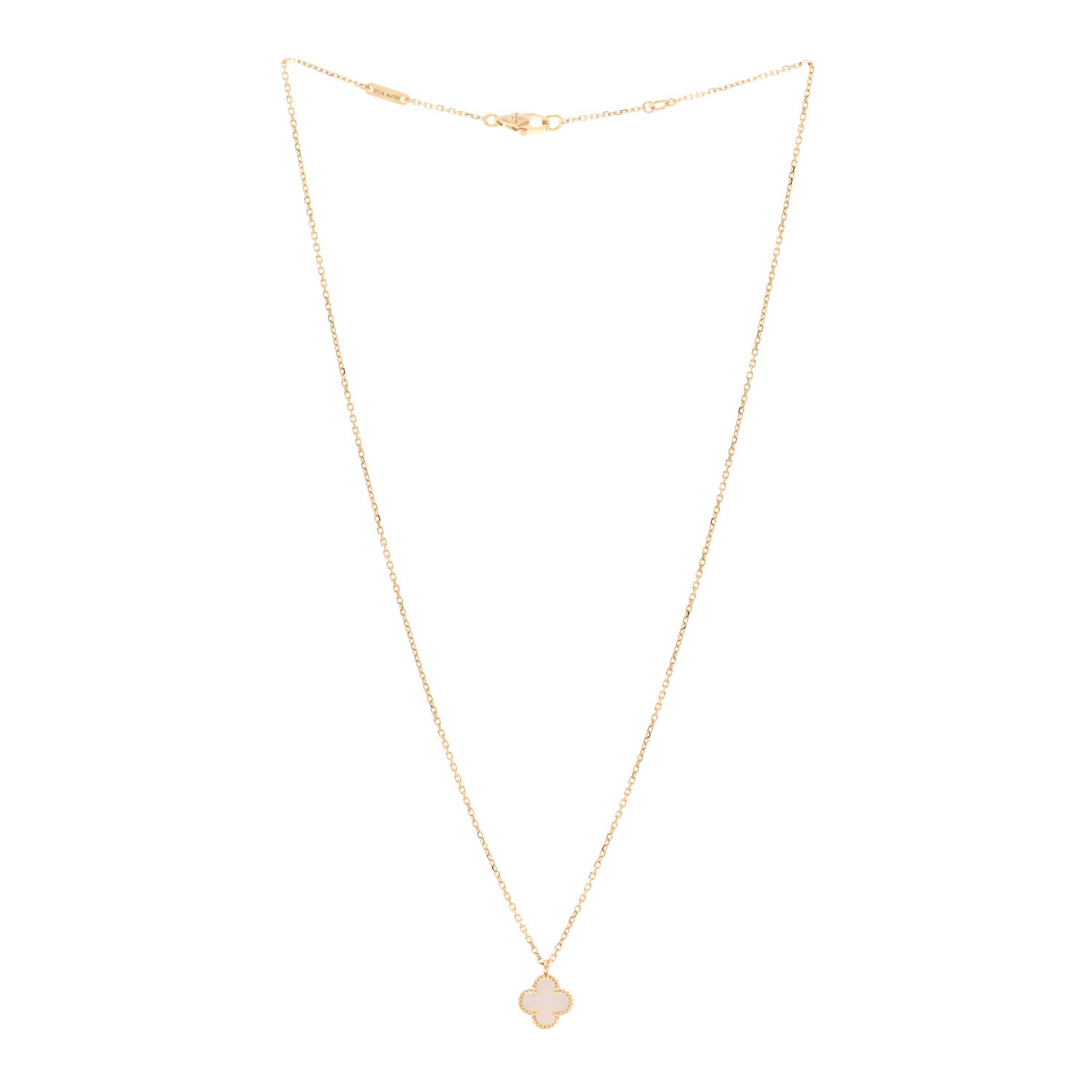Van Cleef & Arpels 18K Yellow Gold Mother of Pearl Sweet Alhambra Pendant Necklace 3 of 6