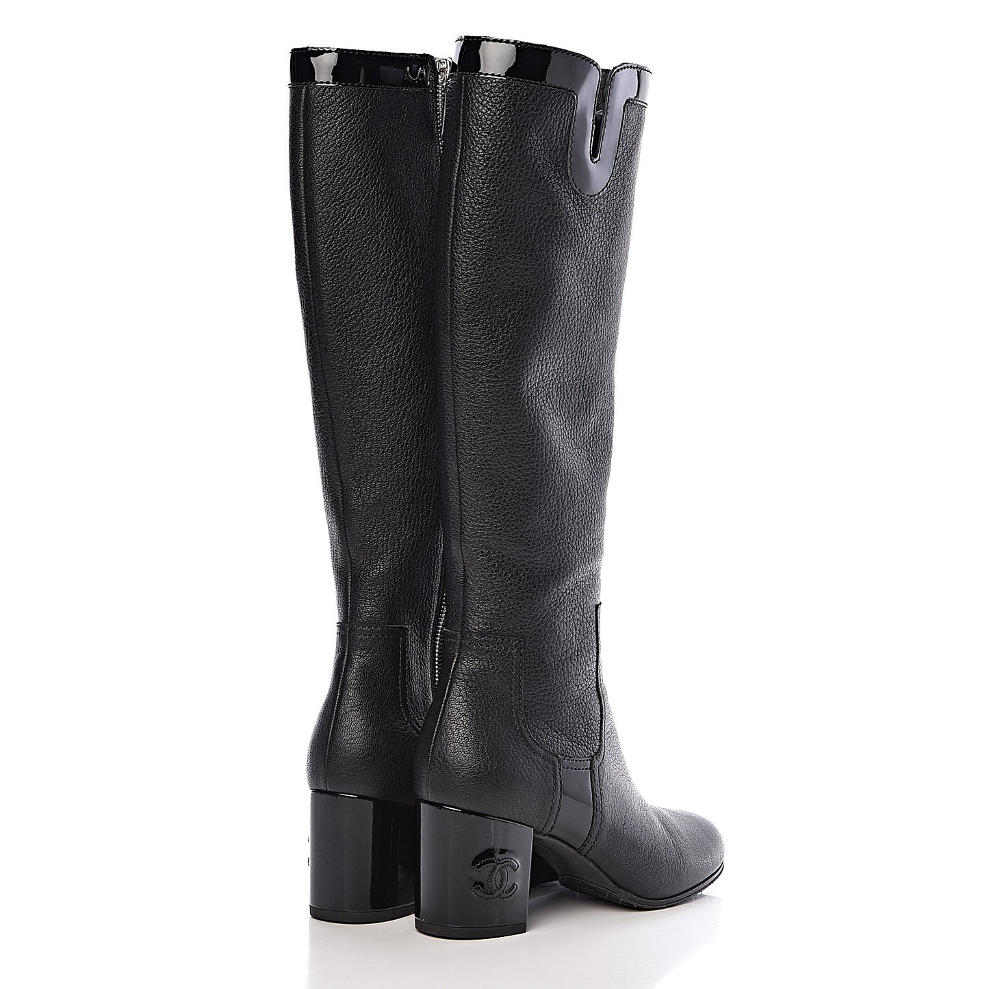 Grained Goatskin Patent Calfskin High Boots 37.5 Black