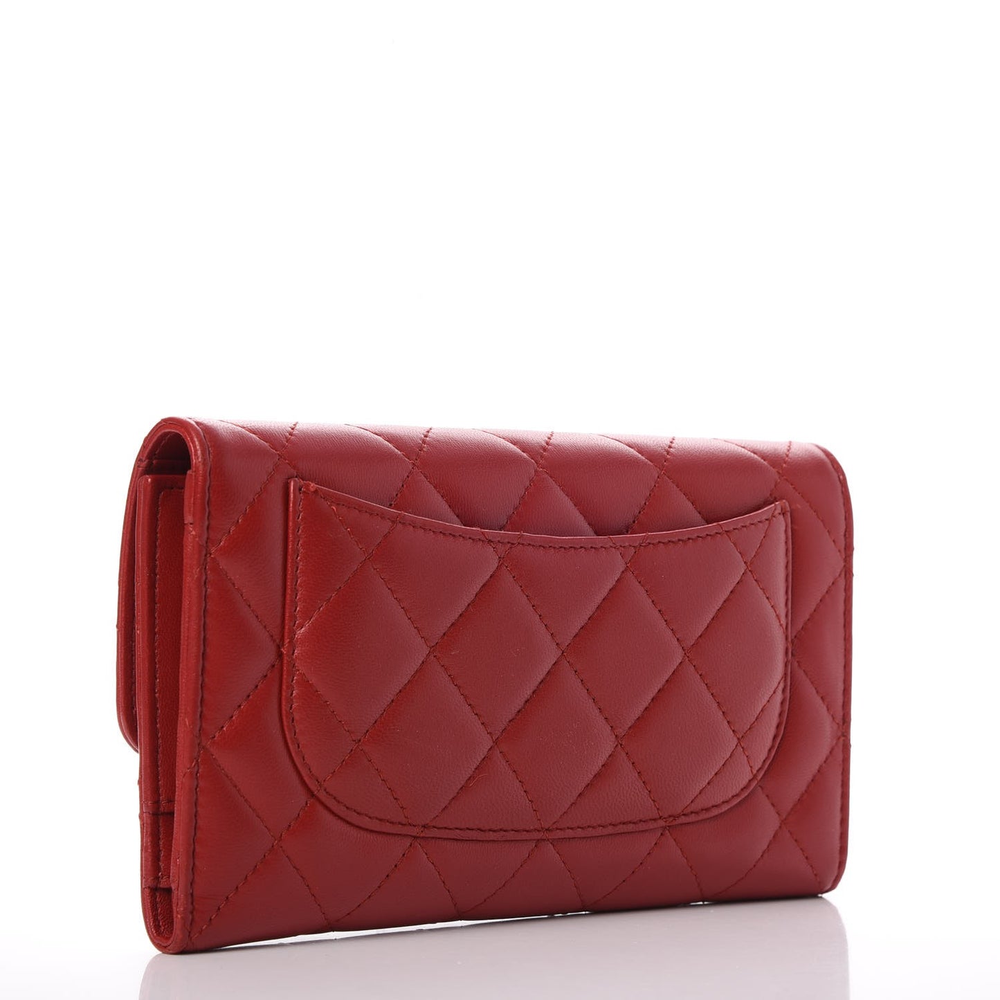 Lambskin Quilted Large Flap Wallet Red