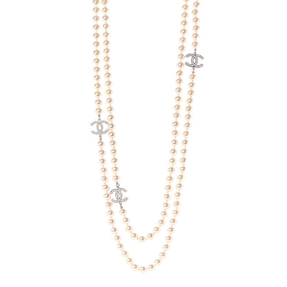 Chanel Pearl CC Long Necklace Silver 1 of 8