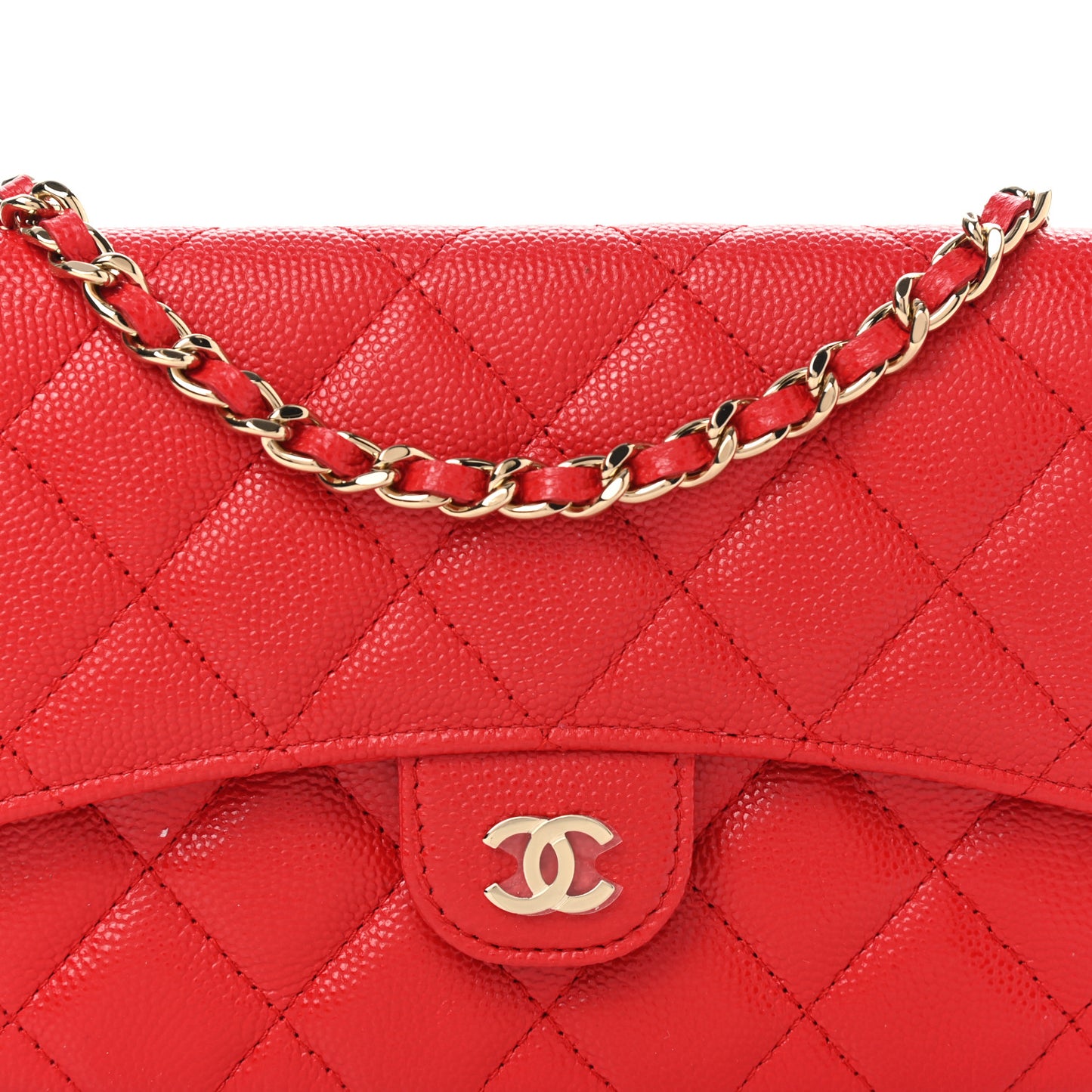 Caviar Quilted Flap Phone Holder With Chain Red