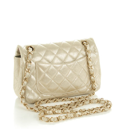 Chanel Iridescent Calfskin Quilted Mini Rectangular Flap Light Gold 3 of 8