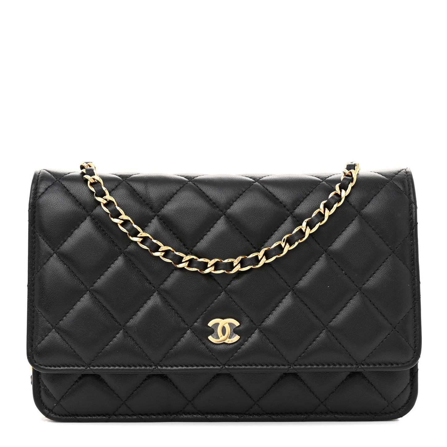 Lambskin Quilted Wallet On Chain WOC Black