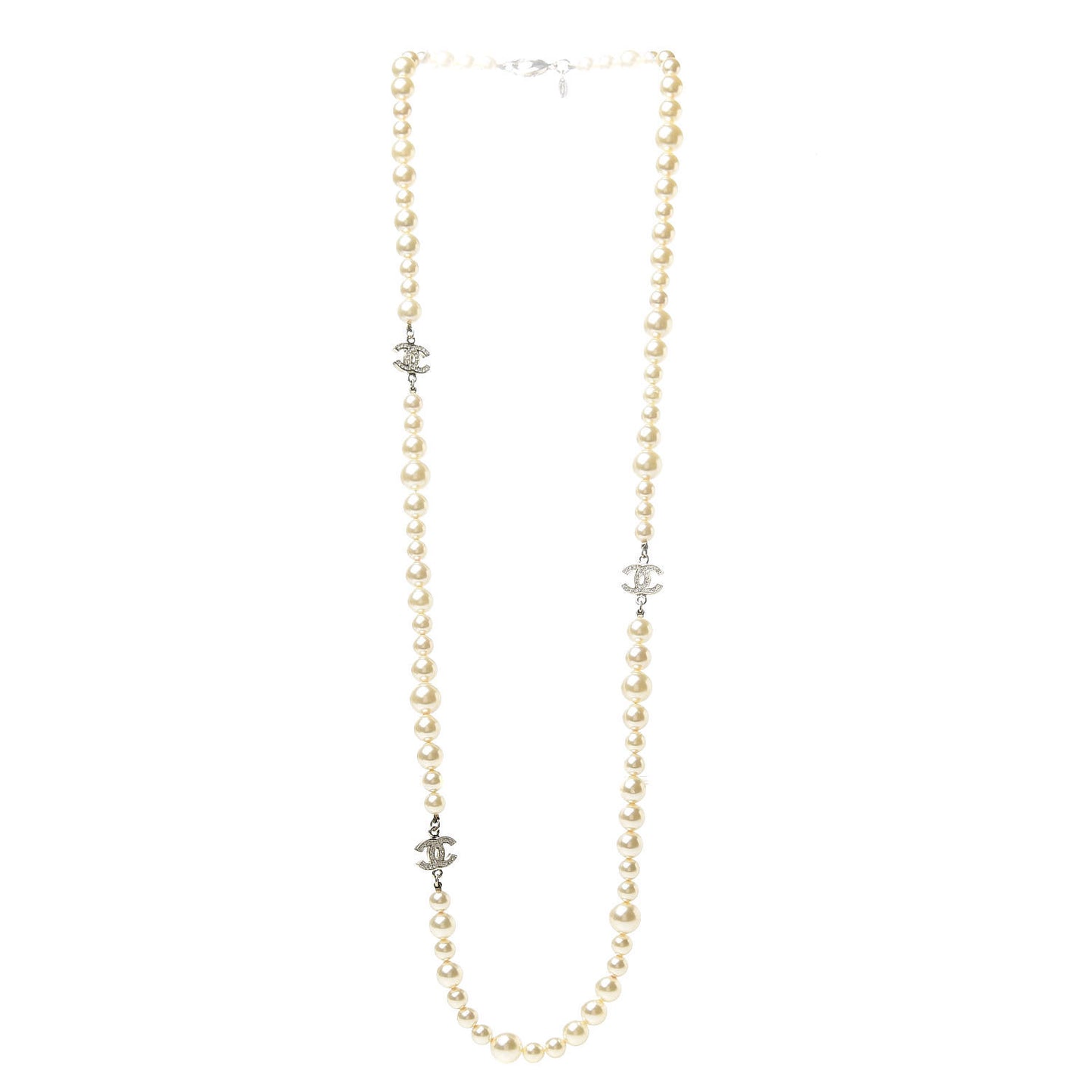 Graduated Pearl Crystal CC Necklace Gold