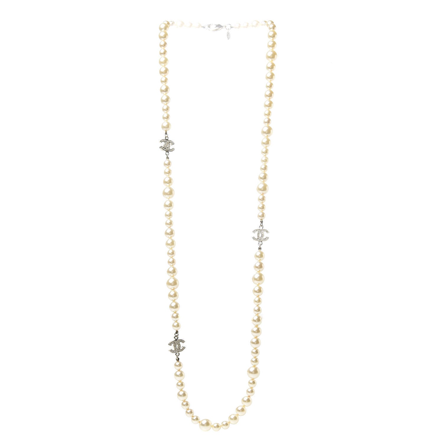 Chanel Graduated Pearl Crystal CC Necklace Gold 3 of 5