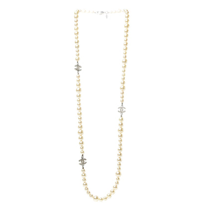 Chanel Graduated Pearl Crystal CC Necklace Gold 3 of 5