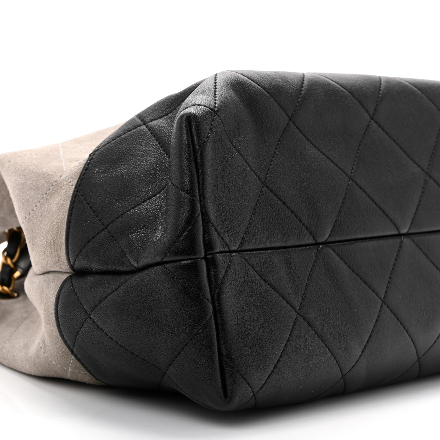 Suede Calfskin Shiny Lambskin Quilted Large Coco Base Shopping Bag Grey Black