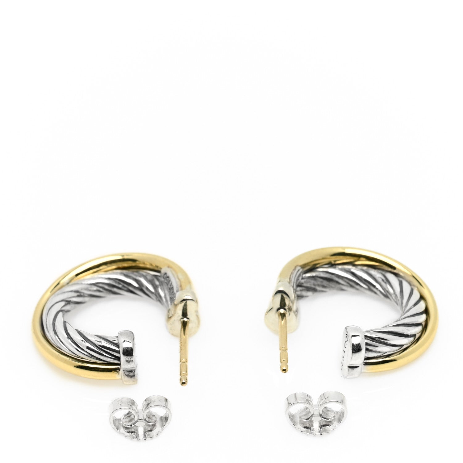 David Yurman Sterling Silver 18K Yellow Gold 17mm Crossover Cable Hoop Earrings 3 of 4