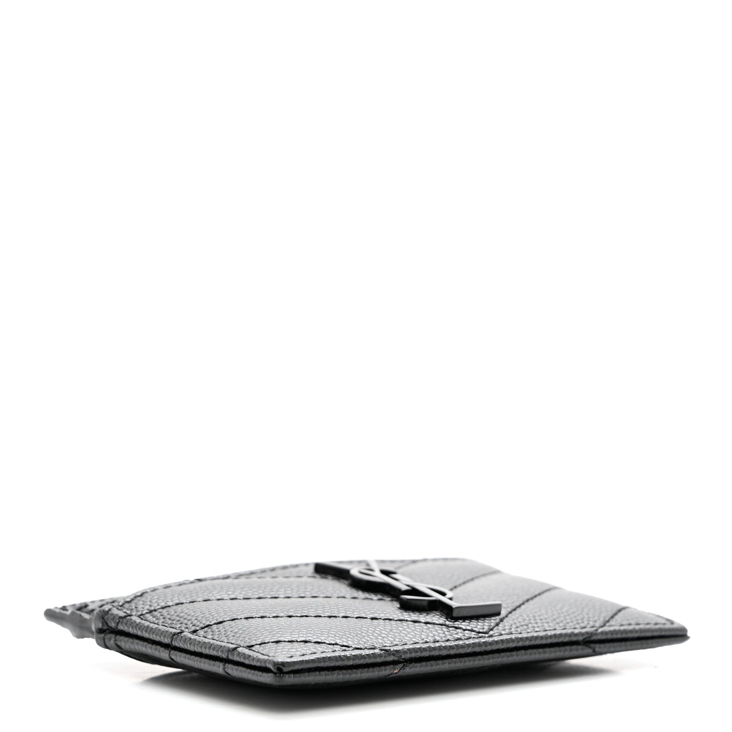 Saint Laurent Grain De Poudre Matelasse Chevron Monochrome Monogram Credit Card Case Black 4 of 7