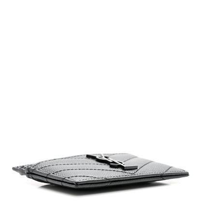 Saint Laurent Grain De Poudre Matelasse Chevron Monochrome Monogram Credit Card Case Black 4 of 7
