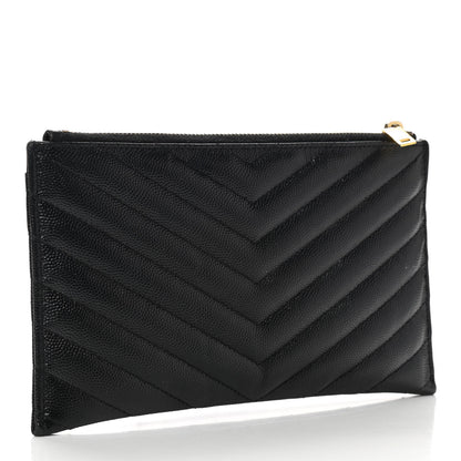 Saint Laurent Grain De Poudre Chevron Monogram Bill Pouch Black 3 of 13