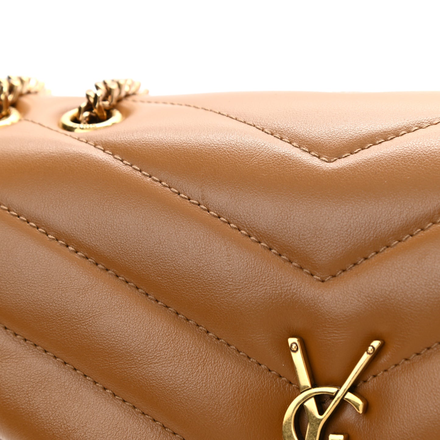Calfskin Y Quilted Monogram Small Loulou Chain Satchel Dark Natural