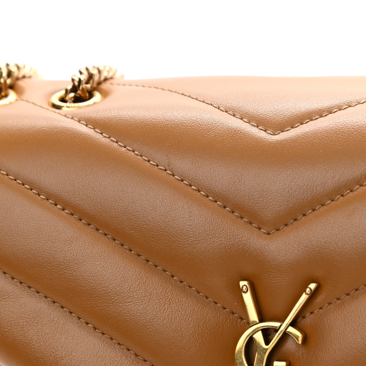 Saint Laurent Calfskin Y Quilted Monogram Small Loulou Chain Satchel Dark Natural 12 of 12