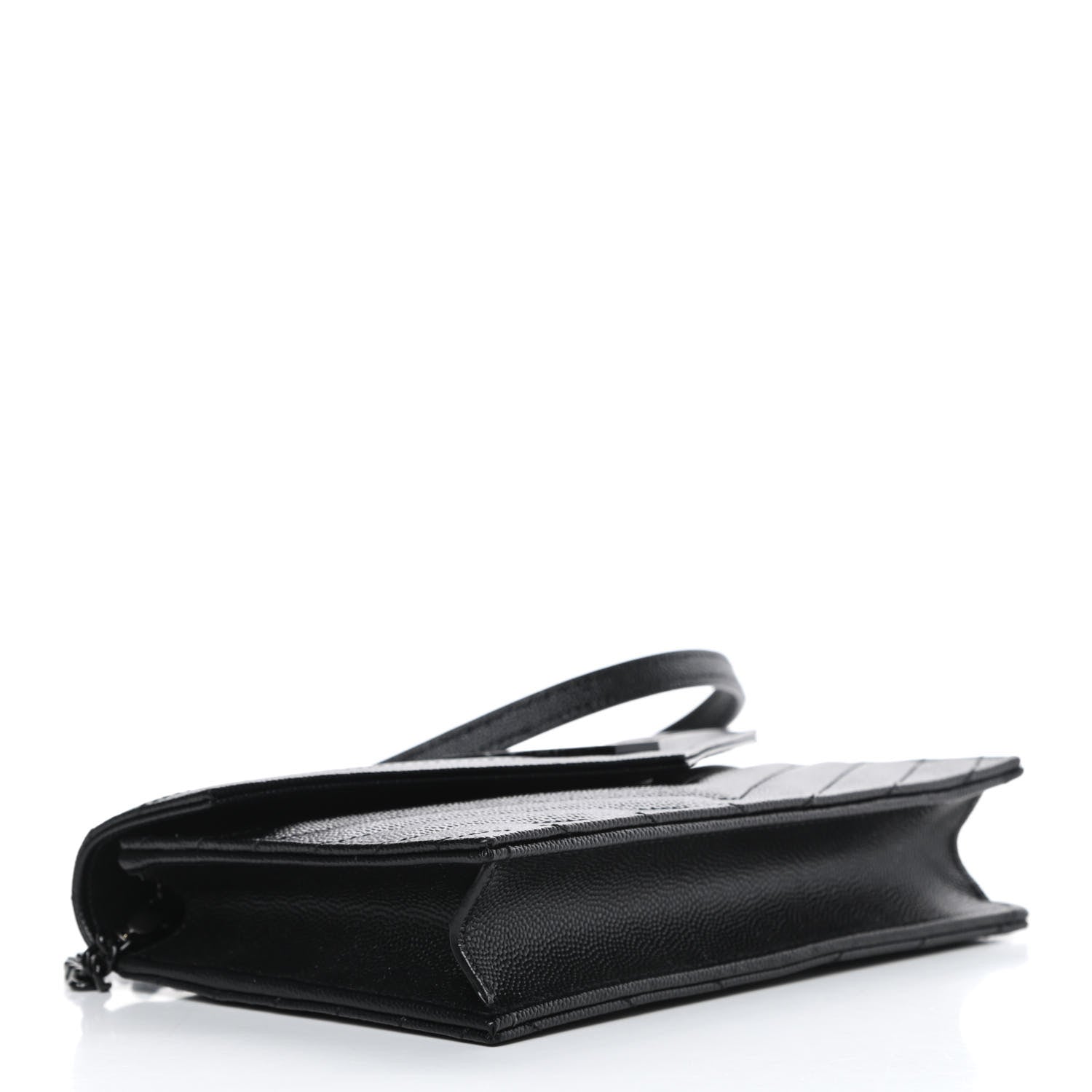 Saint Laurent Grain De Poudre Matelasse Chevron Monogram Envelope Chain Wallet Black 4 of 11