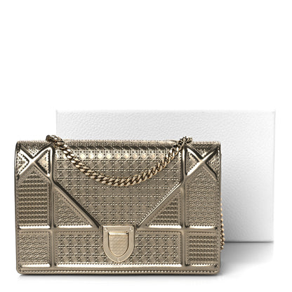 Christian Dior Metallic Patent Micro-Cannage Diorama Wallet on Chain Pouch Gold 9 of 9