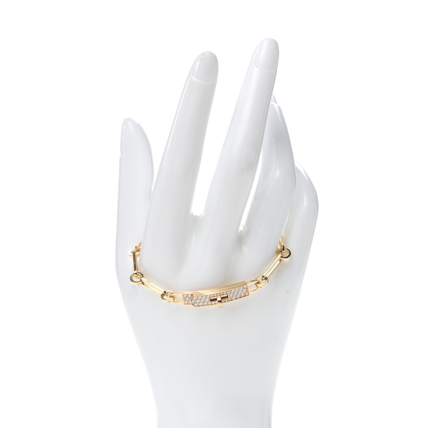 Hermes 18K Yellow Gold Diamond Pave PM Kelly Chaine Bracelet SH 2 of 5