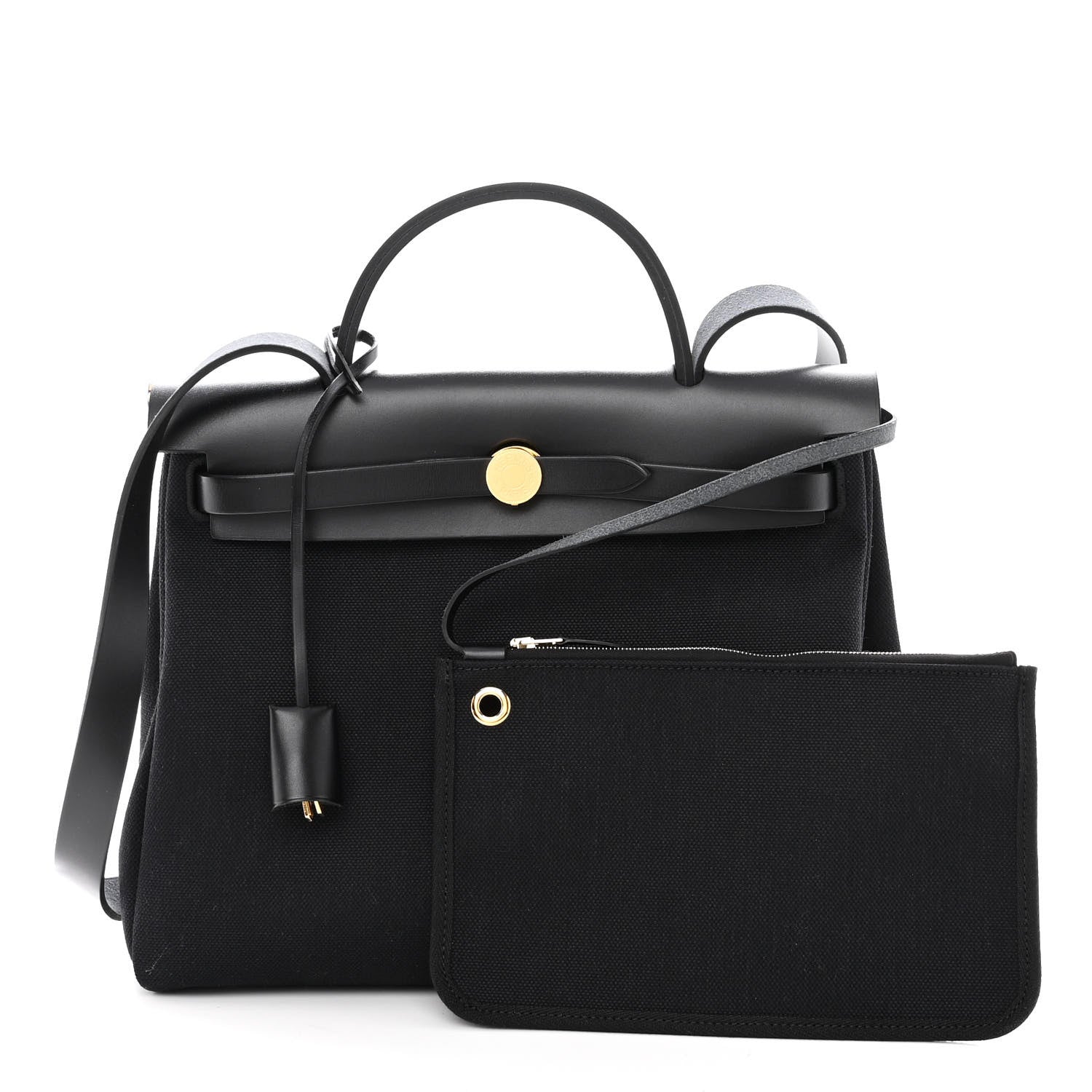 Hermes Military Toile Vache Hunter Herbag Zip Retourne 31 PM Black 1 of 8