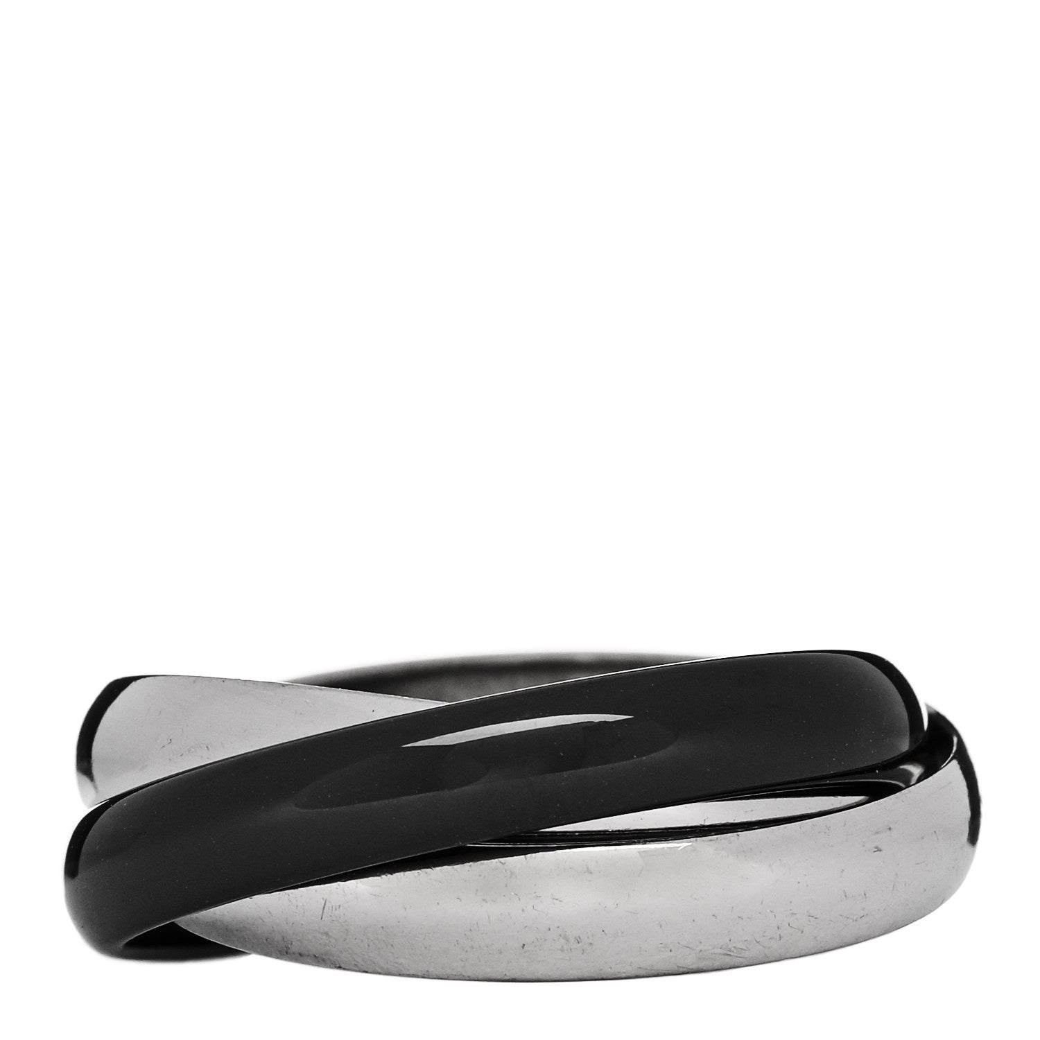 Cartier 18K White Gold Black Ceramic Trinity Ring 56 7.5 3 of 5
