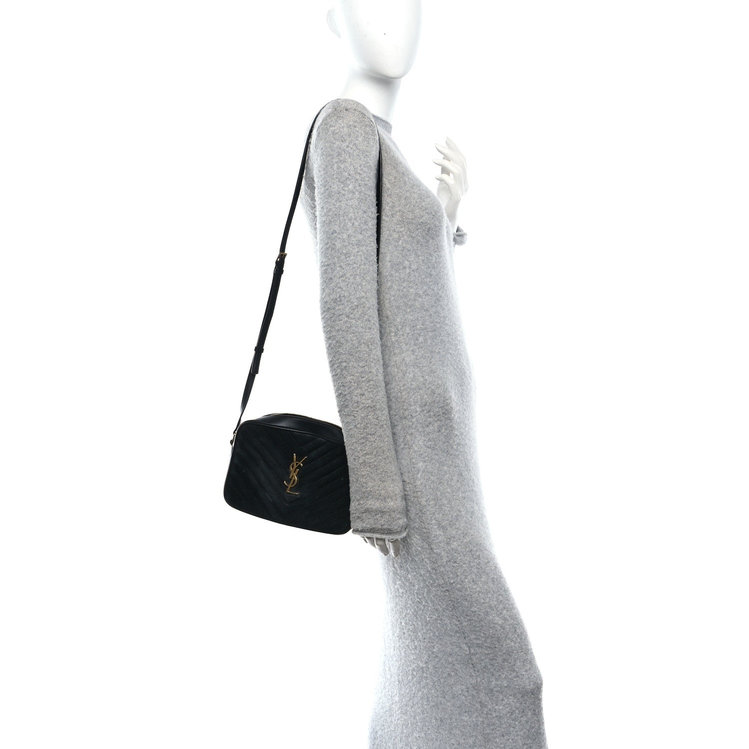 Saint Laurent Suede Calfskin Monogram Lou Camera Bag Black 2 of 12