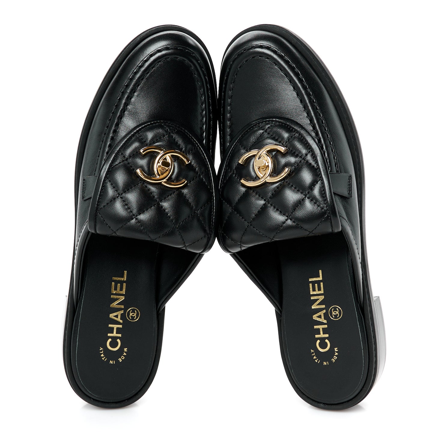 Lambskin Quilted CC Turnlock Mules 39 Black