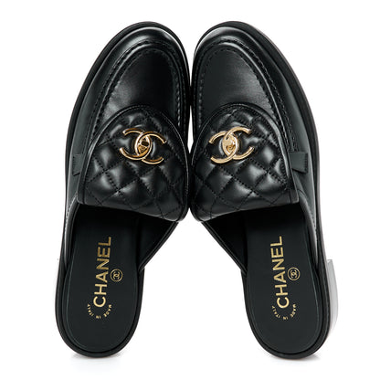 Chanel Lambskin Quilted CC Turnlock Mules 39 Black 5 of 10