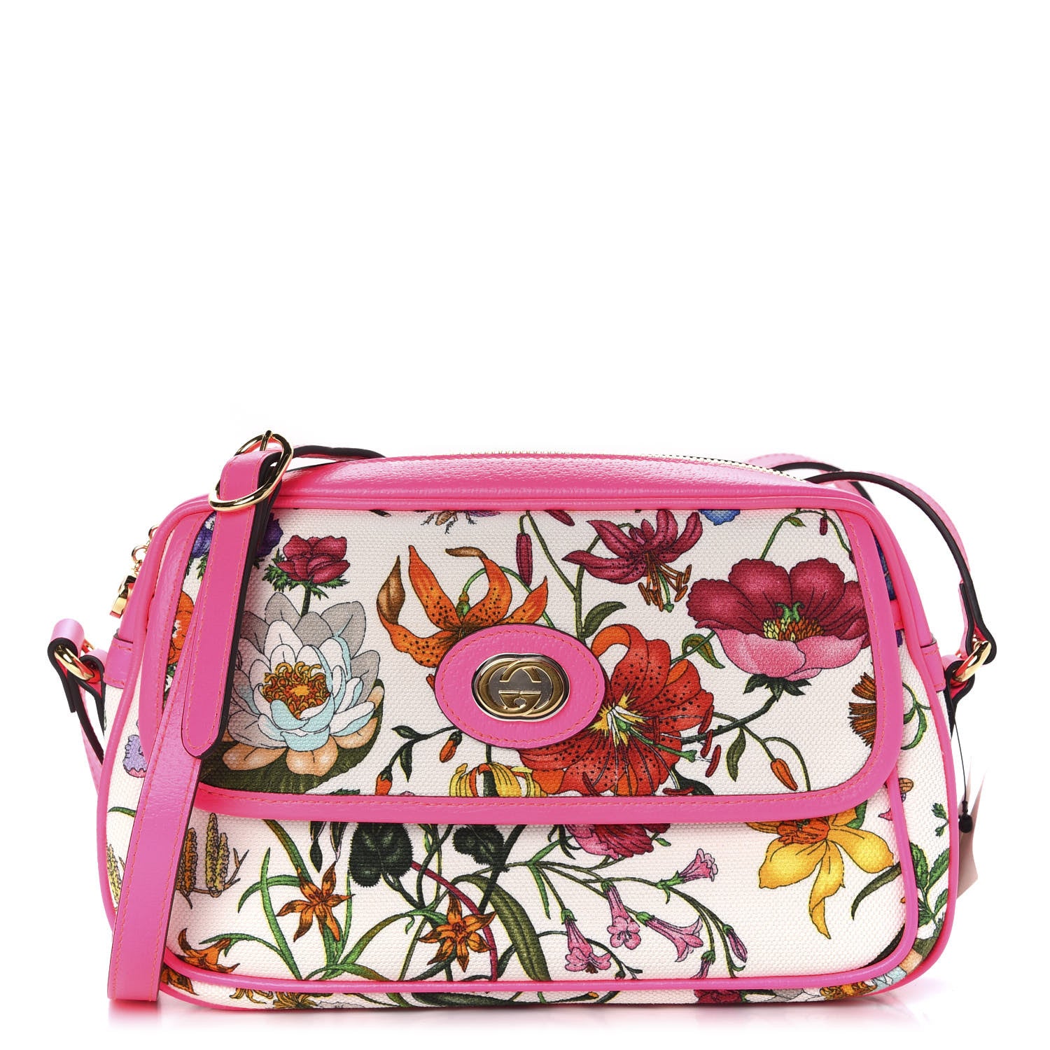 Gucci Canvas Flora Floral Shoulder Bag White Fuchsia Fluo 1 of 12