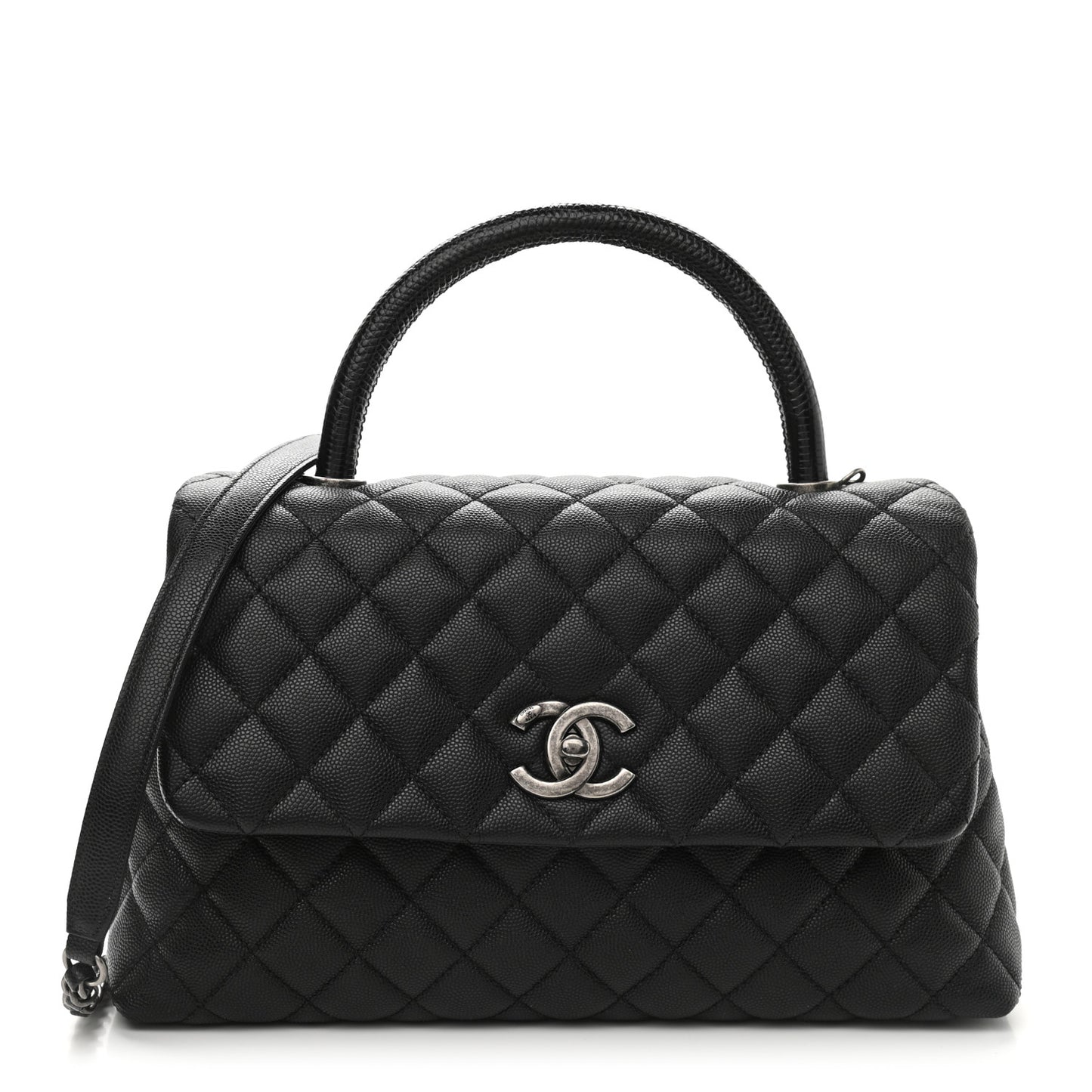 Caviar Lizard Quilted Small Coco Handle Flap Black