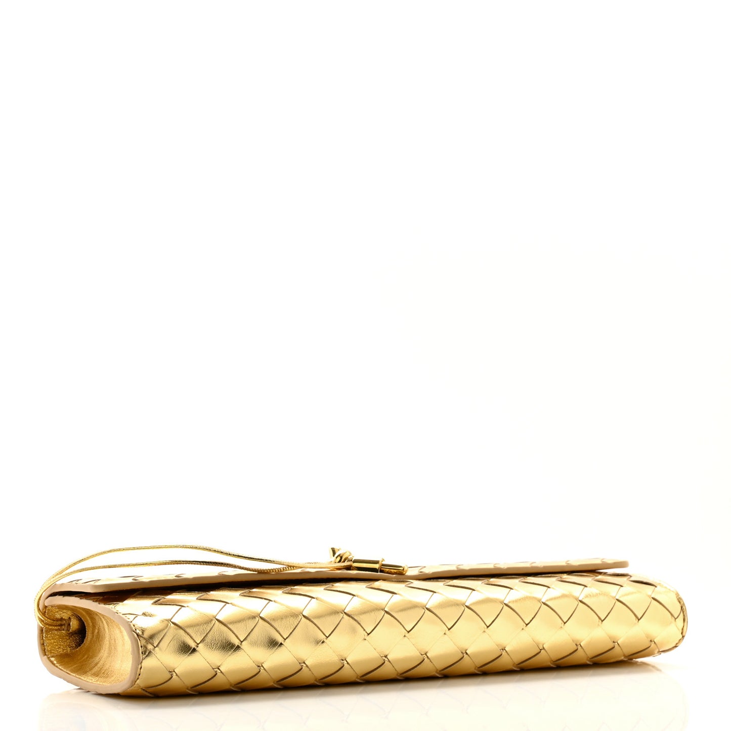 Metallic Lambskin Intrecciato Long Andiamo Top Handle Clutch Gold